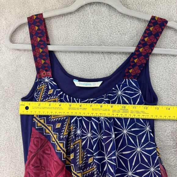 Desigual Dress Womens EU36 Blue Cassidy Tank Boho Printed Layered Chiffon Short - Picture 10 of 10